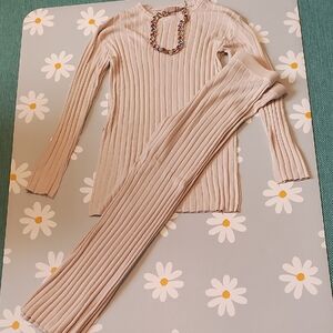 H&M Beige Ribbed Knit Sweater and Pants Set